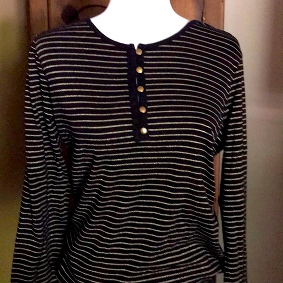 Ralph Lauren Black & Gold Striped Long Sleeve Henley Top, S - Picture 2 of 8